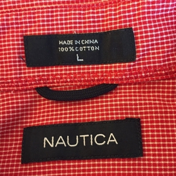 Nautica Red Check Short Sleeve Button Down. - Picture 6 of 7